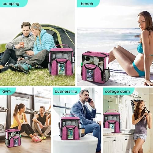Attmu Portable Shower Caddy College Tote Bag, Quick Dry Hanging Toiletry Bag, Large Capacity Mesh Shower Caddy Portable for College Dorm Room Essentials for Boys and Girls for Bath Camping (Pink) thumbnail 7