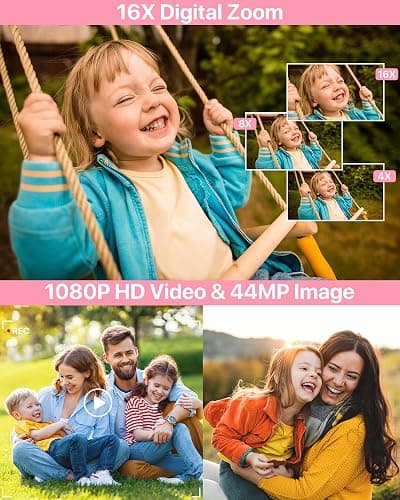 Digital Camera, Latest FHD 1080P Digital Camera for Teens with SD Card Anti Shake Point and Shoot Cameras Portable 16X Zoom Compact Small Cameras for Kids Boys Girls Seniors with Wrist Strap thumbnail 2