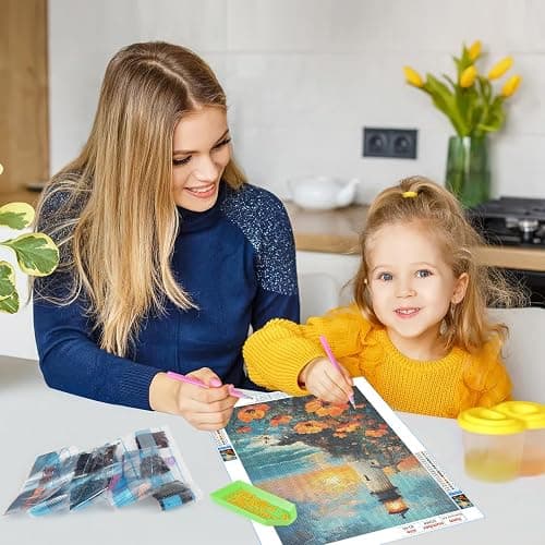 GDYEEH DIY Lighthouse 5D Diamond Art Kits, Round Full Drill Sparkling Poppies Diamond Painting Picture, Moon Night Painting by Numbers Art Kits for Adults Beginners Home Wall Decor 12x16 inch thumbnail 4