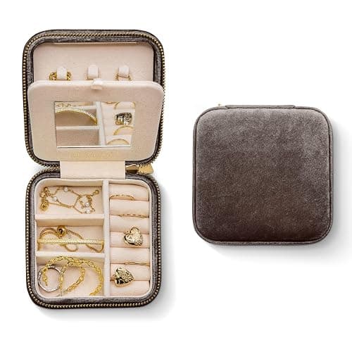 Benevolence LA Travel Jewelry Organizer, Mocha Brown Velvet Jewelry Case for Women, Jewelry Travel Case with Earring Compartment, Jewelry Box for Men - Image 1