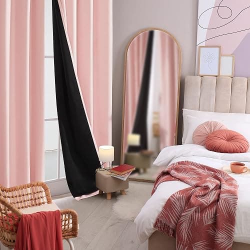 Deconovo 100% Blackout Curtains with Black Liner, Thermal Insulated Noise‑Reducing Grommet Drapes, Double‑Layer Room Darkening for Bedroom, Nursery, Home Office, 2 Panels, Crystal Pink, 52W x 84L thumbnail 8