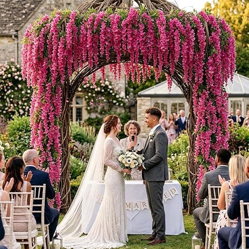 SVABLUM Artificial Wisteria Hanging Flowers Fake Wisteria Flower Garland Silk Vines Rattan Decor for Home Wedding Arch Wall Garden Greenery Bedroom Outdoor Office Party Decoration (24, Pink) thumbnail 7