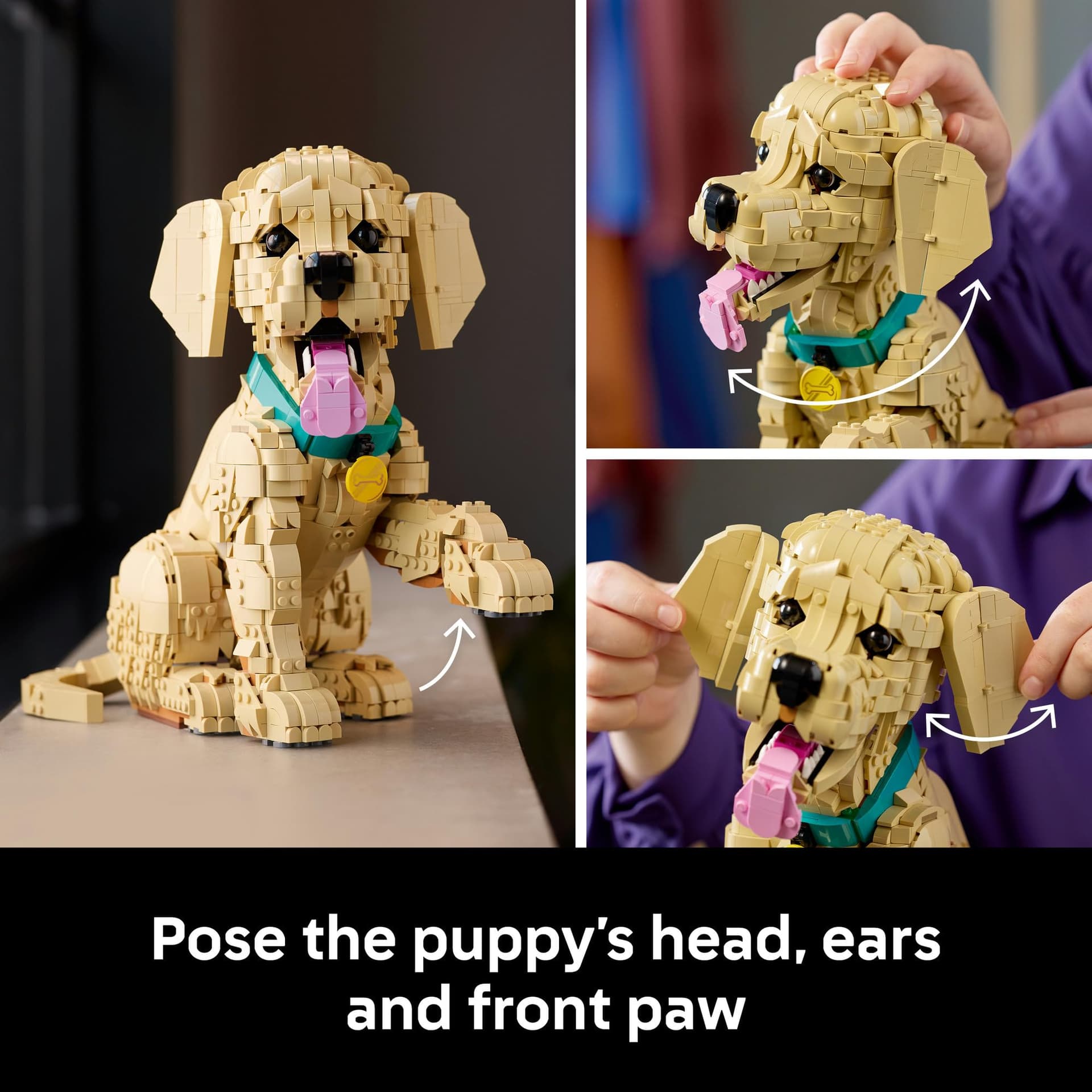 LEGO® Icons Golden Retriever Puppy 11384 Posable Animal Figure - Home Decor Building Set for Adults Collectable Model Building Kit for Dog Lovers Golden Retriever Treat for Birthdays thumbnail 4