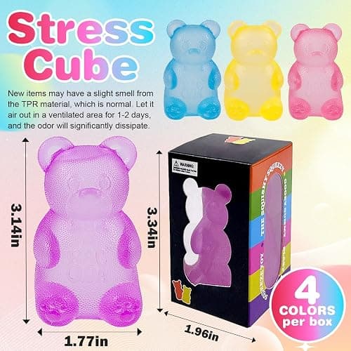 4 Pcs Stretch Bear & Sugar Ball Designs, Anxiety Relief & Focus Toy, Maltose Filled Squeeze Toys for Sensory Play，Sensory Fidget Toys for Adults, Kids, Slow Rising Squishy Stress Balls thumbnail 2