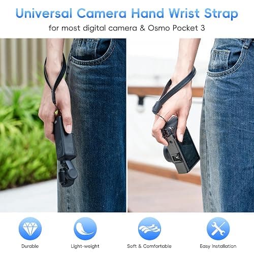 2 Pack Durable PU Leather Short Lightweight Hand Wrist Strap Lanyard String for Canon V10 G7X Mark III G5X Mark II Sony ZV-1 II RX100VII Ricoh GRIIIx Panasonic DMC-LX10 SOFORT 2 Osmo Pocket 3 Camera thumbnail 2