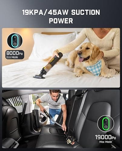 Fanttik Slim V8 APEX Cordless Car Vacuum & Air Duster, 4-in-1 Portable Mini Vacuum with 19000pa Suction Power for Pet Hair, Type-C Charge, One-Touch Empty for Car, Office Desk, Keyboards (Black) thumbnail 2