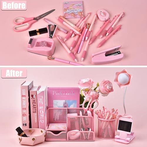 Pink Desk Accessories, 24Pcs Pink Office Supplies and Desk Organizers, with Tape Dispenser, Stapler, Staple Remover, Ect, Gift Box Packaging thumbnail 4
