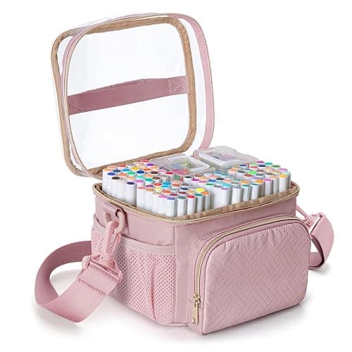 Rexmica Marker Organizer Case for 100 Markers, Marker Storage Organizer Bag with Divider and Shoulder Strap, Marker Travel Carrying Case with 3 Pockets, Pink (Patented Design) thumbnail 8