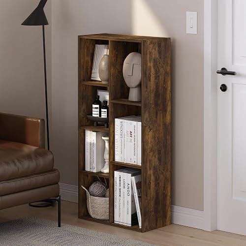 Furinno LUDER Book Shelf, 7-Cube Bookshelf, Bookcase, 9.4" x 19.5" x 41.7", for Living Room, Bedroom, Home Office, Amber Pine thumbnail 2