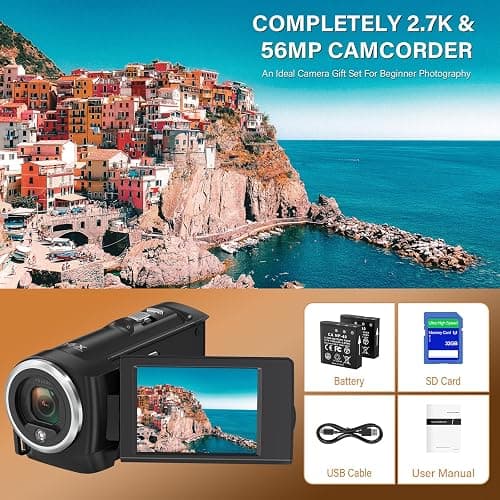 Muitune Camcorder Video Camera QHD 2.7K 56MP 16X Digital Zoom Vlogging Camera with LED Fill Light for YouTube, 2.8 Inch 270 Degree Rotation LCD Screen Camcorder with 32GB SD Card and Two Batteries thumbnail 7