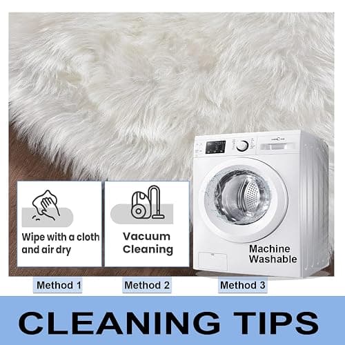 HARESLE Faux Fur Rug Round Shape Shaggy Rugs Floor Carpet for Bedroom Living Room Kids Room (White,Diam 50cm/19.6in/1.64ft) thumbnail 4