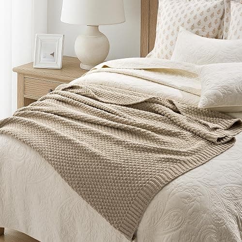 EVERGRACEHOME Chunky Chenille Knit Throw Blanket for Couch, Soft Luxurious Moss Stitch Blankets for Bed, Cozy Decorative Farmhouse Knitted Throws for Sofa, Sand Dune, 50" x 60" thumbnail 2