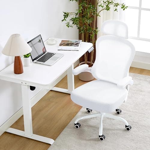 TUKAKA Ergonomic Office Chair,Ultra Thick Spring Cushion Desk Chair,White | Adjustable Lumbar Support and Headrest,Flip-up Arms,Rocking Function,Mesh Home Office Computer Chair thumbnail 8