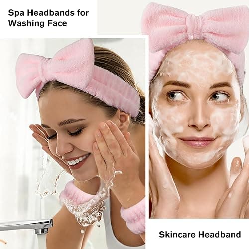 CWJCYTNSN 12PCS Spa Headband for Washing Face Wristband Set, Girls Pink Makeup Skincare Headbands for Spa Day, Soft Hair Accessories for Women Gifts thumbnail 2