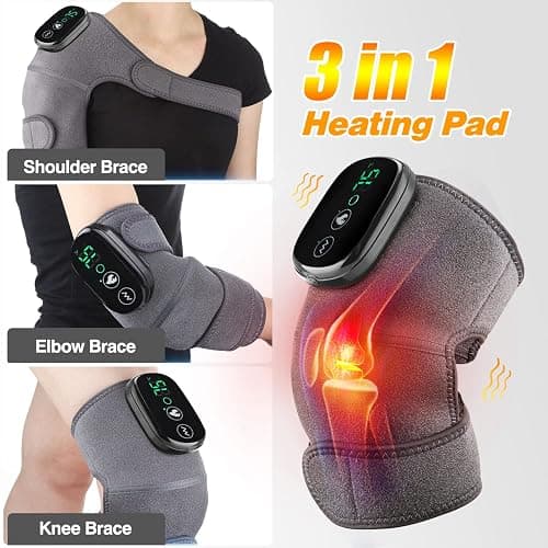 Heated Knee Massager Shoulder Heating Pads Elbow Brace 3 in 1 with Vibration, Cordless Rechargeable Heating Knee Warmers Wrap for Shoulder Elbow Knee Stress Relief thumbnail 2