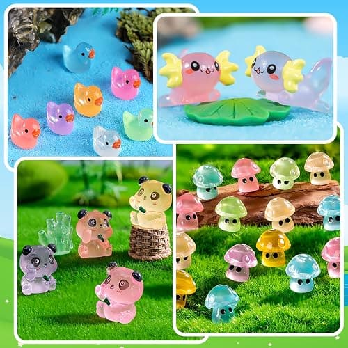 120 Pcs Luminous Mini Resin Animals Glow in The Dark Small Little Tiny Resin Figurines Ducks Axolotls Pandas Garden Miniature Figures for Crafts Micro Landscape Decoration Fairy Garden Accessories thumbnail 7