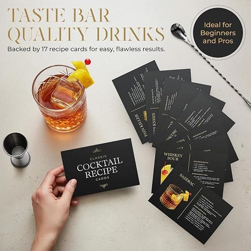 MIXLO HOME Mixology Bartender Kit - 15Pcs Bar Set Cocktail Shaker Set w Black Bar Cart Accessories Stand - Shakers Bartending Gun Metal Black Tools, 24oz Shaker, 17 Recipe Cards, Martini Barware thumbnail 4