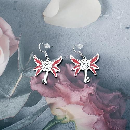 LQRI Anime Character Gifts Demon Cartoon Characters Inspired Heart-Shaped Wings Key Earrings Anime Series Merchandise thumbnail 2