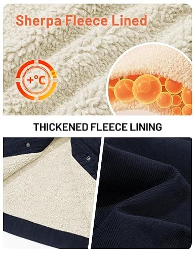 TACVASEN Men's Corduroy Jacket Fleece Sherpa Lined Winter Coats Warm Cotton Casual Trucker Cargo Jacket with Multi Pockets thumbnail 5