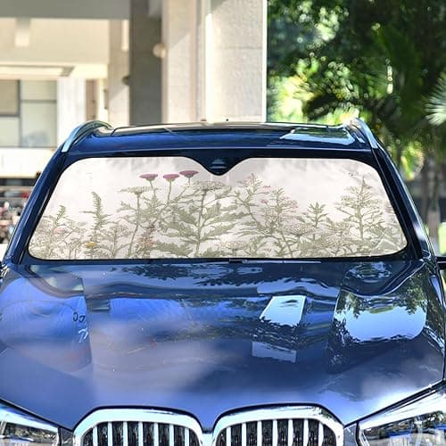 xigua Vintage Colorful Herbs Wild Flowers Floral Car Windshield Sunshade Foldable Front Window Sun Visor Protector for Car,SUV,Truck - Keep Vehicle Cool,55 x 27.6 Inch thumbnail 4