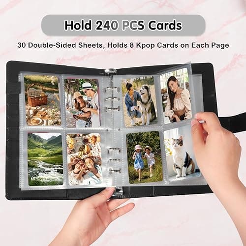 A5 Kpop Photocard Binder with 30 Pack 4-Pocket Card Pages, 6 Ring A5 Binder Card Collector Album with 240 Card Slots,PU Leather Binder Cover with Magnetic Buckle Closure for Organizing Trading Card thumbnail 4