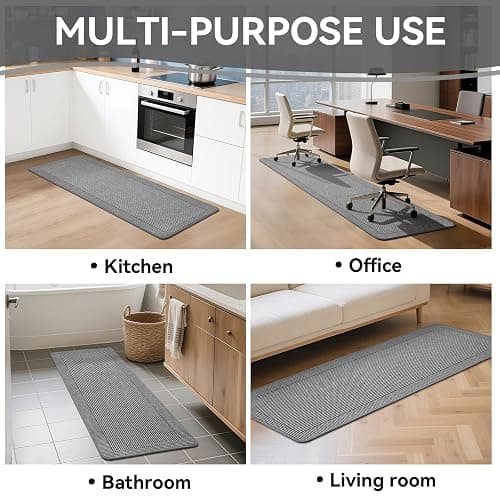 QiCaiJia Kitchen Mats for Floor, 17''x30''+17''x47''Kitchen Rugs Set of 2, Washable Non Slip Absorbent Kitchen Mat, Braided Kitchen Runner Rug, Kitchen Sink Rug, Grey thumbnail 7