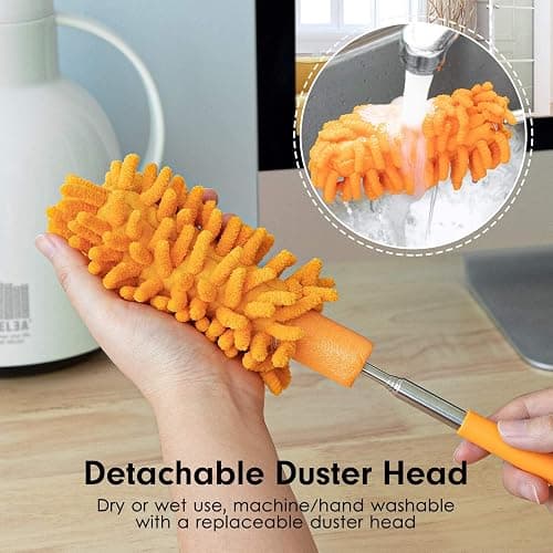 Microfiber Duster for Cleaning, Tukuos Hand Washable Dusters with 2pcs Replaceable Microfiber Head, Extendable Pole, Detachable Cleaning Supplies for Office, Car, Window, Furniture, Ceiling Fan thumbnail 2