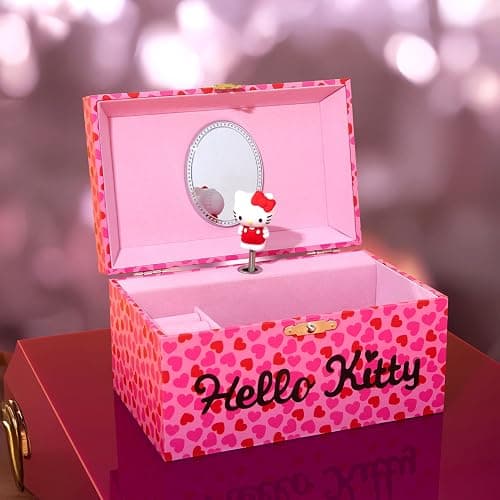 Hello Kitty Sanrio Musical Jewelry Box for Girls Teens Women Kawaii Wind Up Music Box Jewelry Organizer Ring Holder Gifts for Women (Pink thumbnail 2