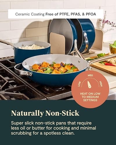 Caraway 24-Piece Nonstick Ceramic Cookware Set - Includes Fry Pans, Sauce, Sauté Pan, Dutch Oven, Petite Cooker, Stir Fry, Rondeau, Stock Pot, Lids & Storage Organizers - White thumbnail 6