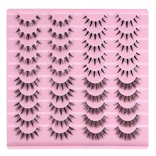 Manga Lashes Natural Look Anime False Eyelashes 20 Pairs Clear Band Individual Wispy Fake Eyelashes Strip Spiky DIY Cluster Lashes Extension C-curly Cat Eye Lashes Pack thumbnail 2