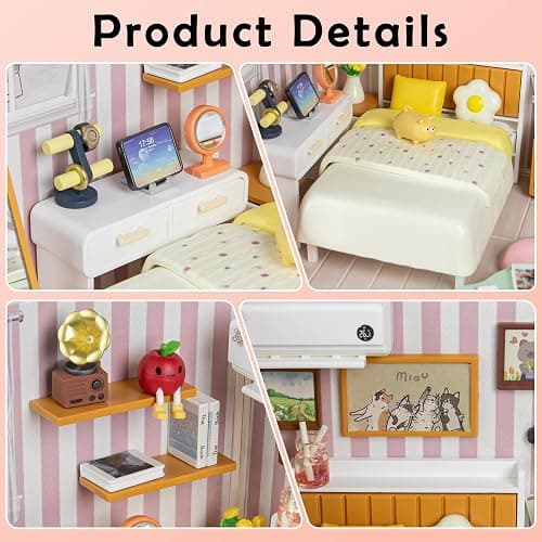 BeepZipp Cozy Bedroom DIY Miniature House Kit for Adults, 3D Dollhouse with LED Light & Dustproof Door, Stackable Connectable Display Case, Creative Gift for Home Decor Lovers Teens Women thumbnail 4