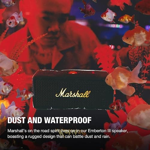 Marshall Emberton III Portable Bluetooth Speakers, Wireless, IP67 Rating Dust & Water Resistant, 32+ Hours Playtime, Quick Charge - Black & Brass thumbnail 5