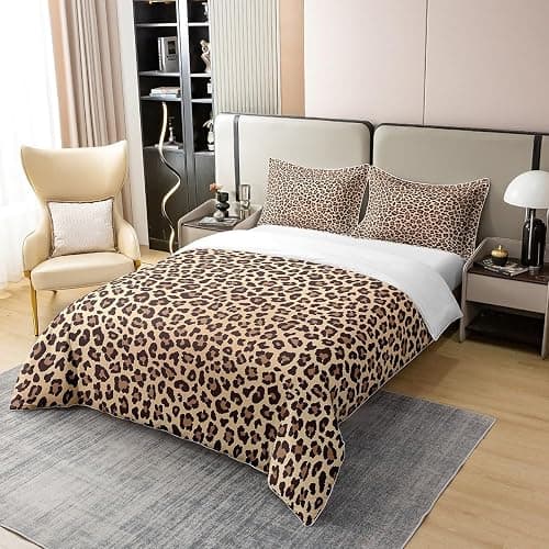 Homemissing Léopard 100% Coton Housse de Couette 220x240cm Enfants guépard Literie Set Safari Animaux Parure de lit Coton Housse de Couette Marron Noir Set literie thumbnail 2