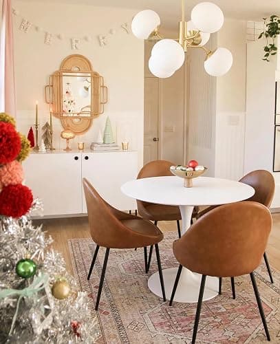 TUOMUR White Round Dining Table, 31.5" Circle Tulip Table Kitchen Round Dining Table for 2-4 People with Thickened Top and Metal Pedestal, Mid Century Leisure Table for Home, Dining Room, Cafe thumbnail 7