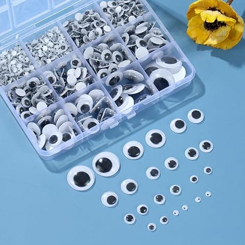 Bflaae 764pcs Black Wiggle Googly Eyes Self Adhesive, 4mm 6mm 8mm 10mm 12mm 15mm 20mm Large and Small Googly Eyes for Crafts thumbnail 3
