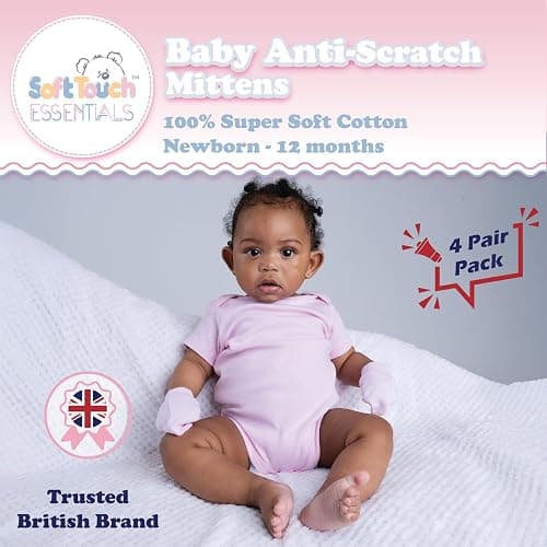Soft Touch 100% Cotton Baby Anti Scratch Mittens - 4 Pack (Grey) - Grey - 4 Packs thumbnail 2