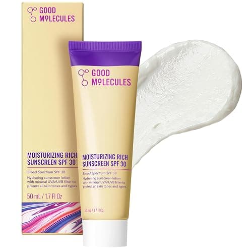 Good Molecules Moisturizing Rich Sunscreen SPF 30 – Mineral Zinc Oxide Face Sunscreen - Hydrating, Fragrance-Free, No White Cast | Broad Spectrum UVA/UVB Protection - 50 ml / 1.7 fl oz - Image 1