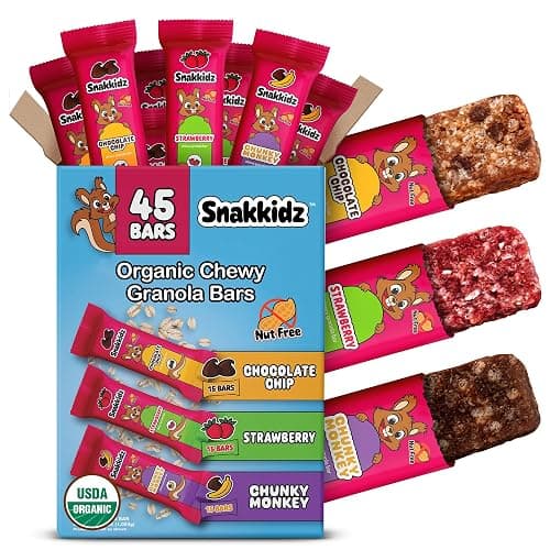 Snakkidz Organic Chewy Granola Bars for Kids, Allergen-Free, Nut-Free, Gluten-Free, Low Sugar Snack Bars Made with Avocado Oil, Individually Wrapped, School Lunch Snacks, Bulk Pack of 45, Variety Pack - Image 1
