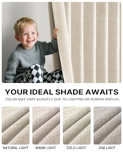 Gleantdeco Cream Curtains with Ruffle Tape, Opaque Thermal Curtain for Bedroom, Living Room, Window, Pleated Linen Look, Blackout Curtains, Set of 2, 245 cm Long, 101 cm Wide thumbnail 7