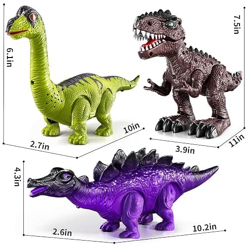 BLmukce 3-Pack Electronic Walking Dinosaur Toys for Toddlers 2-4, Moving Dinosaurs Toys with Lights, Roaring Sounds, T-Rex, Brachiosaurus & Stegosaurus, Xmas Birthday Gift for 2 3 4 5 6 Years Old Boys thumbnail 2