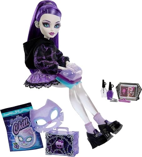 Monster High Self-Scare Secrets Spectra Vondergeist Doll and Accessories Set with 13 Realistic Surprises Like Manicure Kit and Record Player - Image 1