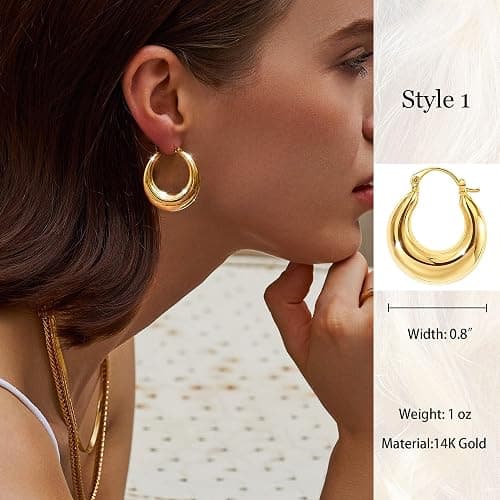 Necocy Chunky Gold Hoop Earrings for Women Non Tarnish, 14k Gold Plated Thick Triple Hoop Earrings Hypoallergenic Trendy Hoops Dainty Jewelry Gifts for Women thumbnail 2