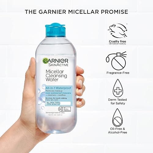 Garnier Micellar Water for Waterproof Makeup, Hydrating Facial Cleanser & Makeup Remover, Suitable for Sensitive Skin, Vegan, Cruelty Free, 13.5 Fl Oz (400mL), 2 Count thumbnail 5