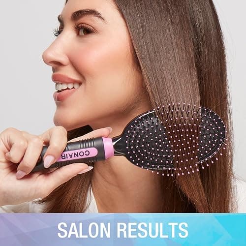 Conair Salon Results Hairbrush - Men and Women - Detangling Hair brush - ideal for curly or straight styles - features wire bristles and cushion Base - Pink/Black thumbnail 6