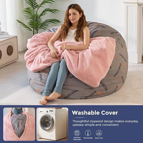 MAXYOYO Bean Bag Chair, Soft Bean Bag Sofa with Supportive Foam Filling | Plush Bean Bag Sofa with Supportive Foam Filling, Floor Sofa Seat with Side Pocket and Washable Cover, Pink, 3FT thumbnail 4