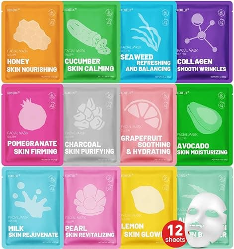 12 Pack Collagen Hydrating Face Masks Skincare, Face Mask for Dry Skin | Sheet Facial Masks Set for Women Skin Care, Face Mask Bulk Spa Gifts - Image 1