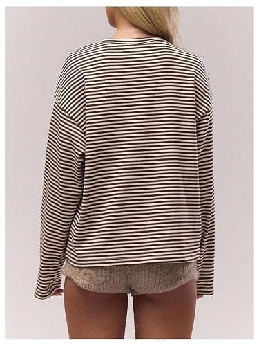 SOLY HUX Women's Striped Long Sleeve T Shirts Henley Tops Crew Neck Button Classic Tees Fall Clothes thumbnail 2