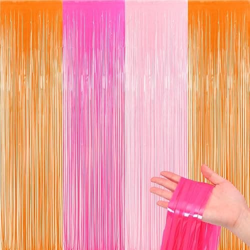 Frienda 4pcs Sunset Party Decorations 6.6ft Fringe Curtains Sunset Soiree Party Decorations Pink and Orange Backdrop Curtains for Autumn Thanksgiving Bridal Wedding Graduation Backdrop Decor thumbnail 2