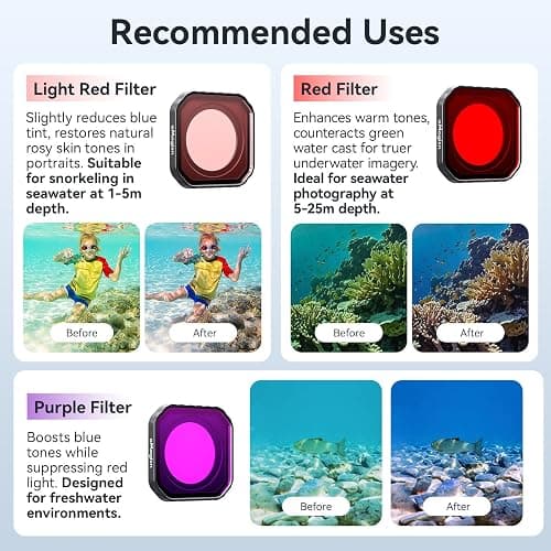Honlyn Diving Lenses Filter for Insta360 Ace Pro 2, Action Camera Waterproof Case Protective Shell Red Pink Purple Dive Filter Accessories (Light red) thumbnail 5
