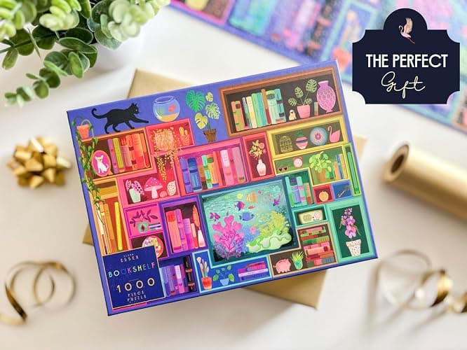 Elena Essex 1000 piece Jigsaw Puzzles for Adults - Bookshelf, Jigsaw Puzzles for Adults 1000, Adult Jigsaw Puzzles 1000 Pieces, Colourful Books Cat Flower Rainbow Puzzle, Size 70x50cm thumbnail 6